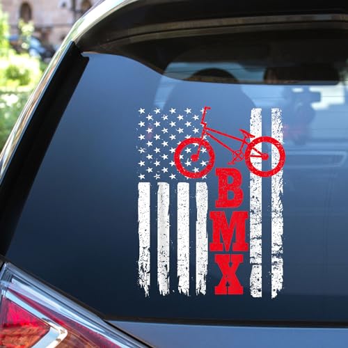 BMX USA America Flag Fan Bike Biking Car Stickers - Bumper Sticker for Sports Lover Gift, Vinyl Waterproof Auto Decals, for Wall Laptop Car Window Truck SUV Bumper Refrigerator