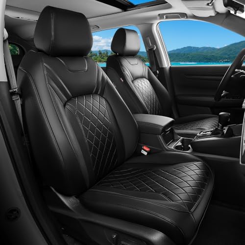 Image of Coverado Upgraded Leather Car Seat Covers Full Set, Custom Fit Honda CR‑V 2023‑2026 EX EX‑L LX Sport Sport‑L Sport Touring, Waterproof Wear‑Resistant Seat Protector, Black