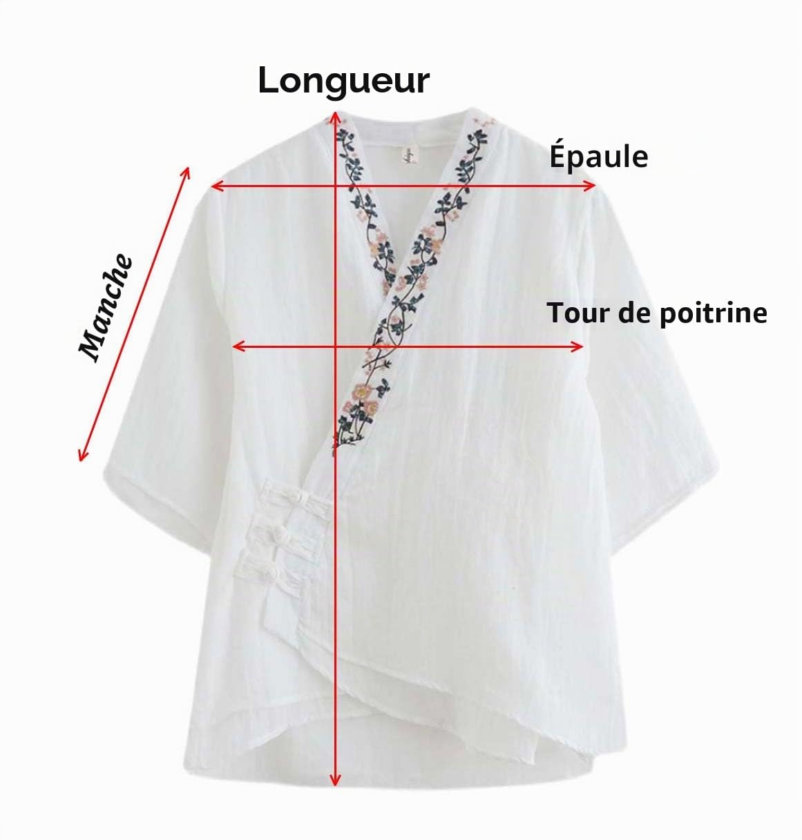 The Princess Bride Hanfu Chemisier décontracté ample en lin à manches 3/4, col en V, vêtements traditionnels chinois avec boutons grenouille chinoise, été A4