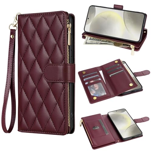 Étui portefeuille en cuir bordeaux chic pour Samsung Galaxy S20 Plus à grille de luxe