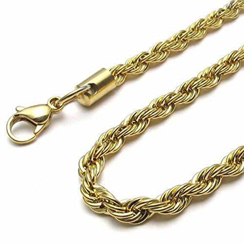 Collier chaîne corde homme or 5mm acier inoxydable idée cadeau