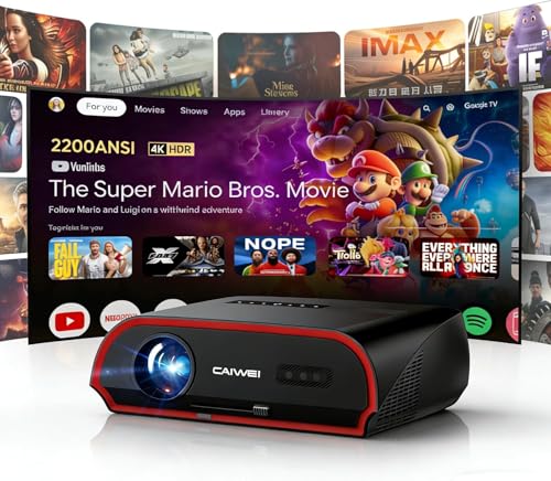 2200 ANSI 4K Smart Projector Google TV Wireless Ultra-Bright Home Theater Projector WiFi6 Bluetooth, 38W Speaker Dolby Audio, Voice Assistant, HDR10 HDMI ARC NFC for Outdoor Movie