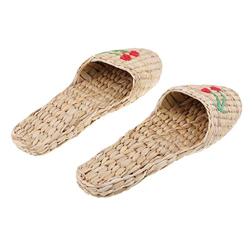 Homyl Pantufas masculinas casuais 100% feitas à mão com palha natural para uso interno, sapatos ecol