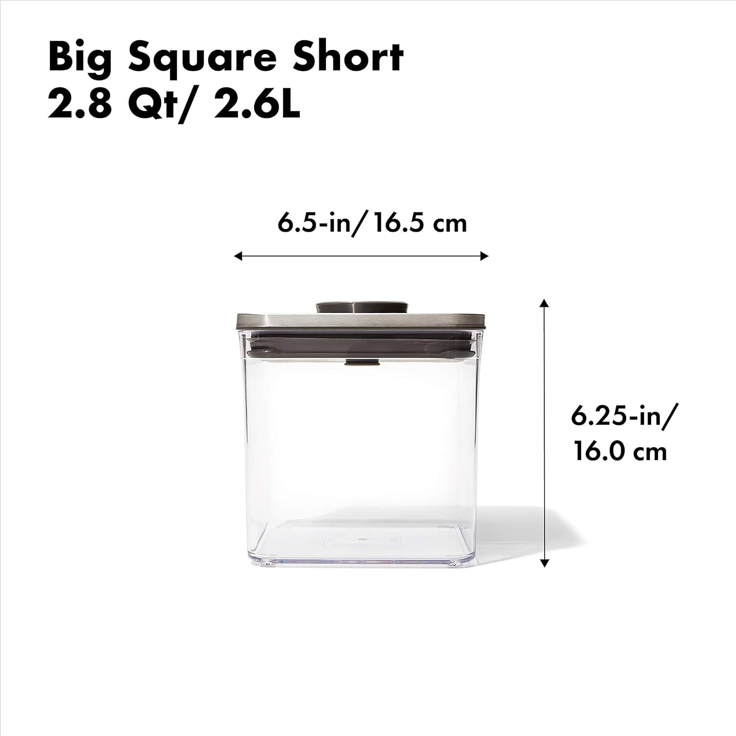 OXO POP-Behälter aus Stahl, groß, kurz, quadratisch, 2,8 Qt (4 Stück) luftdichte Frischhaltedosen für Müsli, Getreide und mehr, Grau