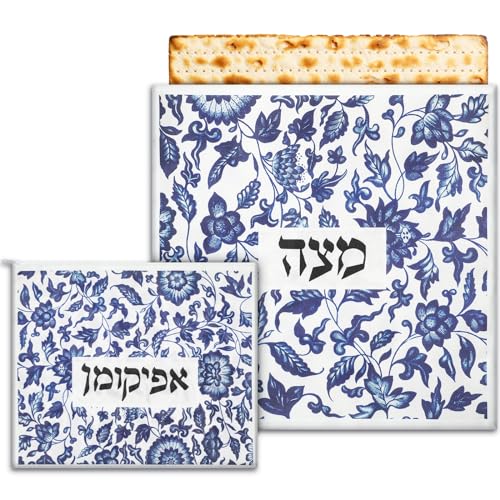Mindsoft 2 Pcs Passover Afikoman Bags set Passover Seder Afikomen Holder Rustic Matzah Afikoman Cover Bags with 3 Layers Compartment for Pesach Jewish Holiday Party Decor Gifts (Porcelain)