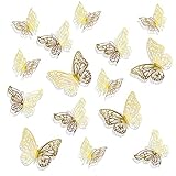 3D Butterfly Wall Stickers, 24pcs Gold Butterflies, Butterfly Wall Decor, Butterfly Decor, Butterfly Party Decorations, Butterfly Decorations for Birthday (Style One)