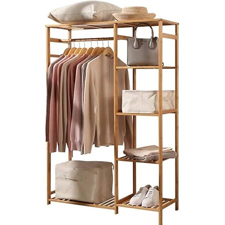 Amazon Uyoyous ハンガーラック 天然竹製 4段棚 洋服掛け ラック ワードローブ クローゼット 幅90 奥行30 高さ130cm 洋服ラック コートハンガー 耐荷重190 洋服掛け スタンド 衣類収納 頑丈 大容量 ハンガーラック オンライン通販
