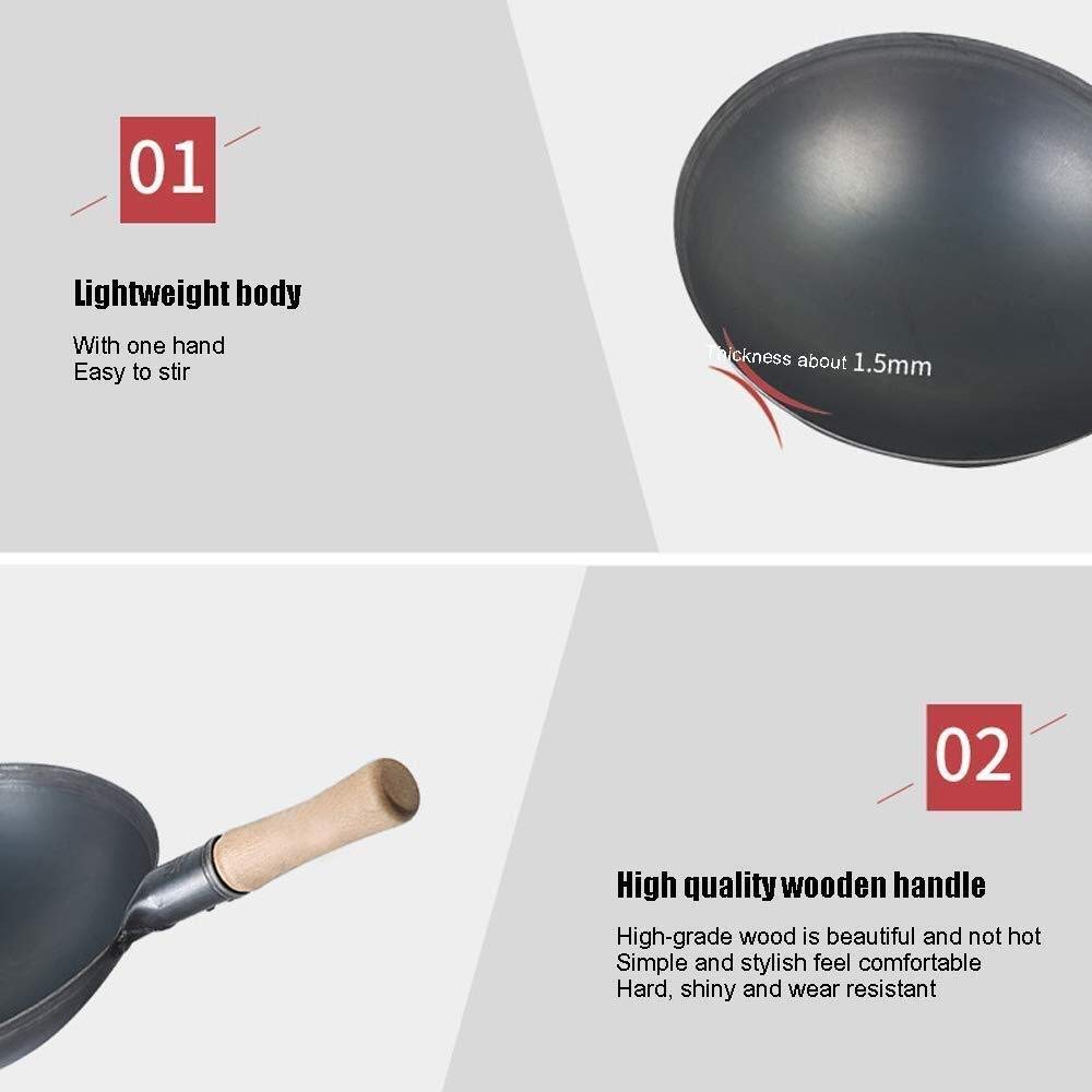 Wok manuel en fer forgé vintage chaudron pour la maison et le restaurant, 40 cm, design non revêtu