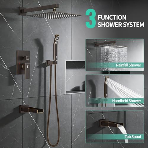 Image of SR SUN RISE 12'' All-Metal Shower System with Tub Spout Handheld Sprayer