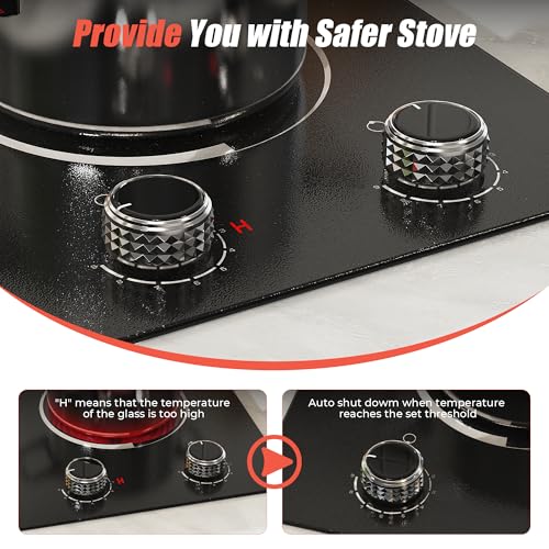Image of 2 Burner Electric Cooktop - 12 Inch Plug in 110V Electric Cook Top Two Burner, Built-in & Countertop Ceramic Stove Top with Knob Control, 9 Power Levels and Overheat Protection (Silver Knob)