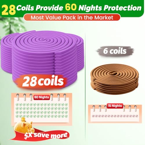 Image of Extra Strong Mosquito Repellent Coils, 28 Pack Large Outdoor Coils for Patios, DEET Free, Long Lasting 7 to 8 Hours Burning Time, Effective Outdoor Insect Bug Control for BBQ Camping and Backyard