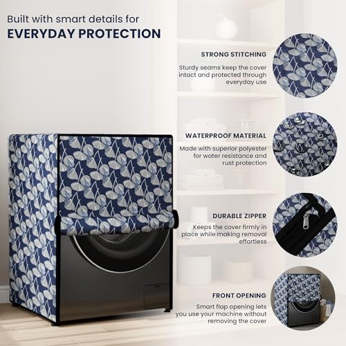 Image of Robustt Front Load Fully Automatic Washing Machine Cover for 6 kg, 6.5 kg, 7kg & 7.5 kg (Printed) | Waterproof & Dustproof Polyester Fabric with Zipper | Protection Cover | 59 x 59 x 86 cms