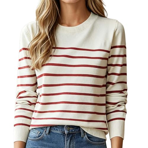 Striped Sweater Women Crew Neck Long Sleeve Lightweight Knit Pullover - image 1