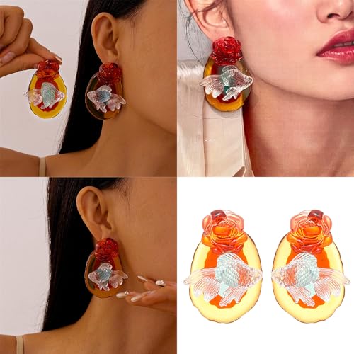 Boucles d'oreilles poisson artisanales en or rose et poésie