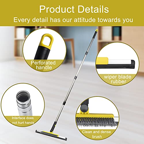 Floor Squeegee Scrubber Shower Squeegee With Grout Brush.14 Squeegee Broom And 55" Stainless Steel Handle For Floor,Glass,Garage,Window,Shower Floor,Bathroom,Kitchen, Wall,Tile (Yellow) #TOP6
