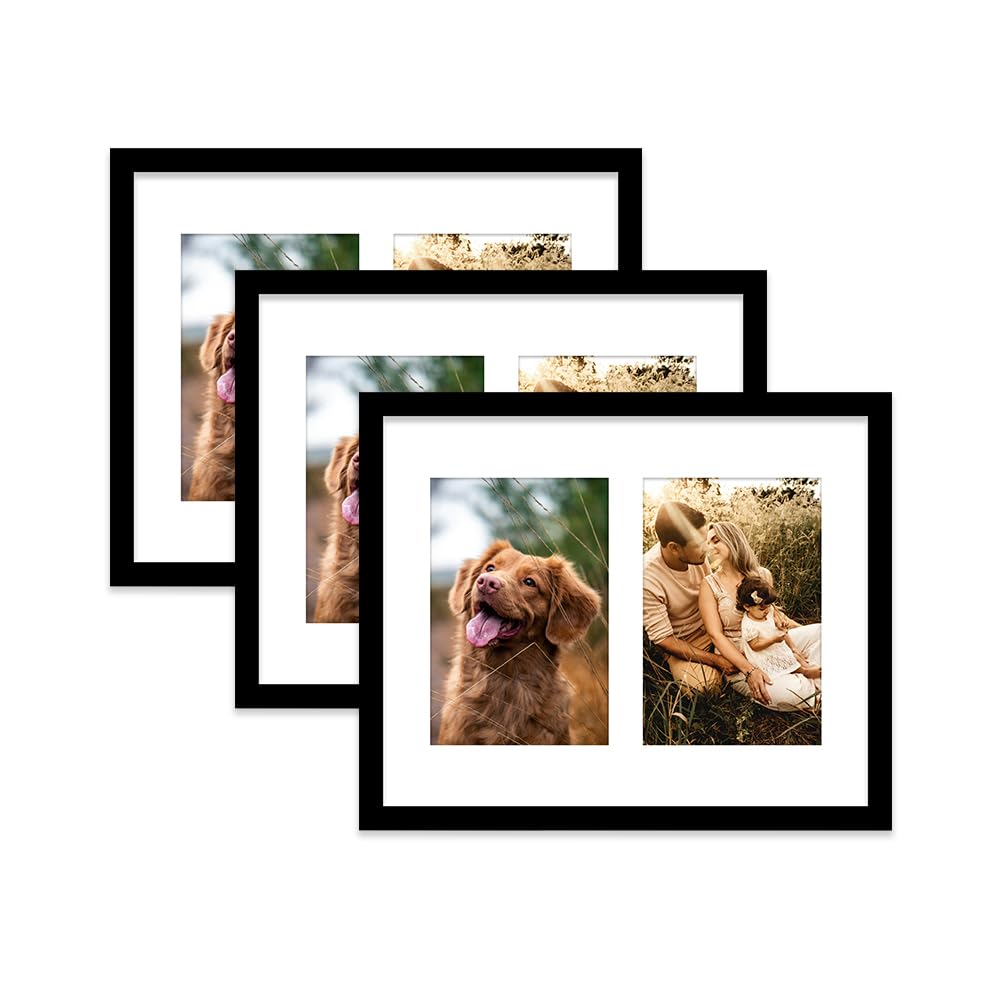 Black Multi Photo Frame - Holds 2 x 6x4 Pictures, Family Collage Picture Frame for Wall Display, 10x8 Frame size, Set of 3