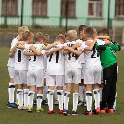 AOPRIE Baseball Socks Bulk Sport Striped Athletic Socks Youth Knee High Long Tube Softball Football Soccer Team Sock Unisex Kids Boys Girls White, 4 Pack3