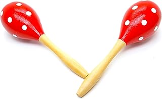Maracas adultas. 1 par, rojo corazon, Maracás españolas Rojo Color de Lunares, Colores Tradicionales españoles, Agitadores de Rumba Traqueteo Percusión de Mano, Instrumento Musical Maraca