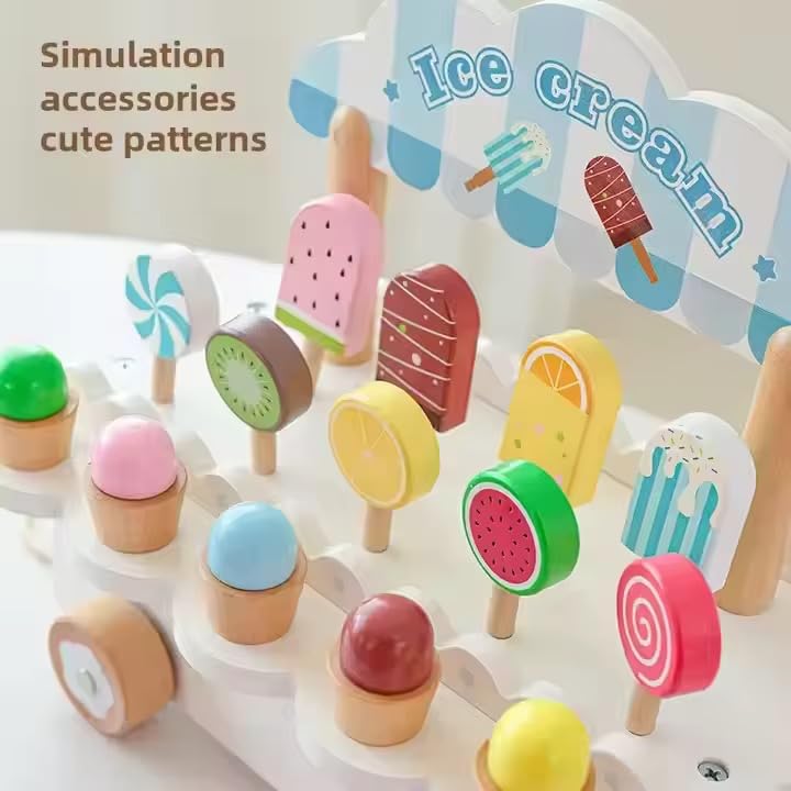 Image of Pink Wooden All in One Ice Cream Cart | Montessori Activity Toy for Kids | Pretend Play Ice Cream Set | Early Learning Educational Toy | Multicolor | 3+ Years