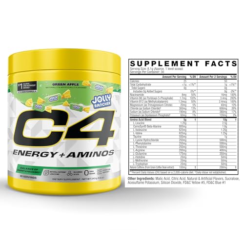 C4 Energy + Aminos Powder, Jolly Rancher Green Apple, 30 Servings - image 2