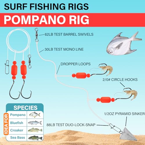 Bas de ligne pompano avec flotteurs et hameçons circulaires x5 - 2