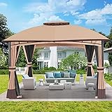 10’x 12’ Outdoor Gazebo, Double Roof Patio Gazebo with Netting and Curtains, Metal Frame Outdoor Pat