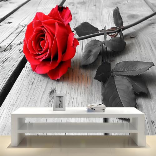 Papier peint panoramique rose de style poster geant rouge avec motif vintage