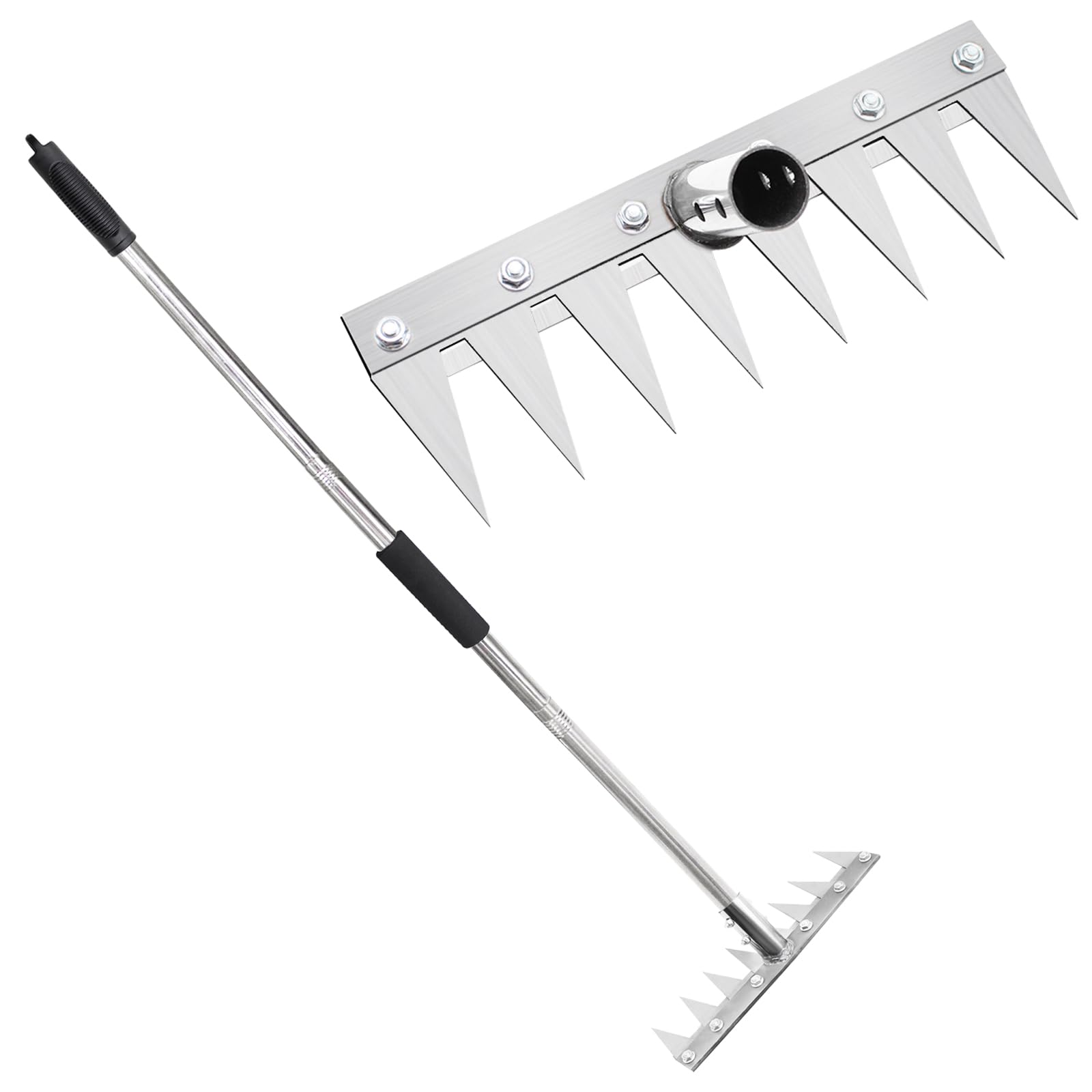 Rastrello da Giardino a 8 Denti con Manico in Metallo da 1,2 m, Attrezzo Multifunzionale per Diserbare, Portatile per Giardino e Cortile, per Sarchiare, Smuovere il Terreno e Seminare