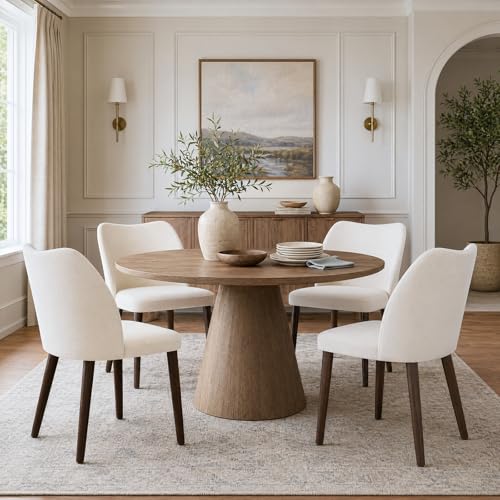 Image of MALOL Dining Chairs Set of 4, Upholstered Fabric Kitchen Chairs with Curved Back, Padded Seat and Solid Wood Legs, Modern Dining Chair for Kitchen Dining Room, Beige