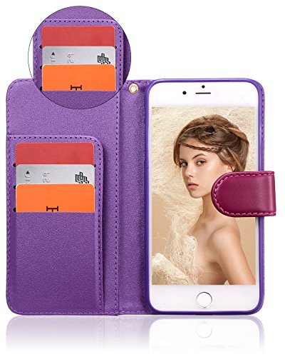 Flyee Case Compatible With Iphone 7 Plus/8 Plus 5.5 Inch/Se,Wallet Case For Women And Girls With Card Holder,Premium Leather [Embossed Flowers] Flip Case Protective Cover With Wrist Strap-Purple #TOP3