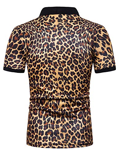 Mens Leopard Print Fashion Short Sleeve Large Size Casual Polo Shirt Tops Clothing Blouse2