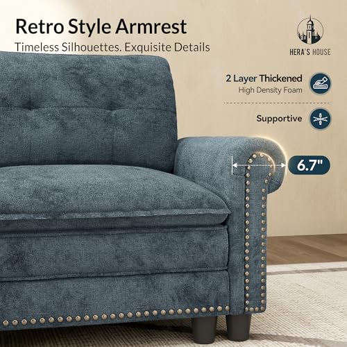 Image of HERA'S HOUSE Modular Sectional Sofa and Chair Set for Living Room 3-Piece | Mid-Century Modern 5-Seater Cloud Sofa Set, Cyan, Rolled Arms & Nailhead Trim, Wider & Deeper Seats, Chenille Furniture Set
