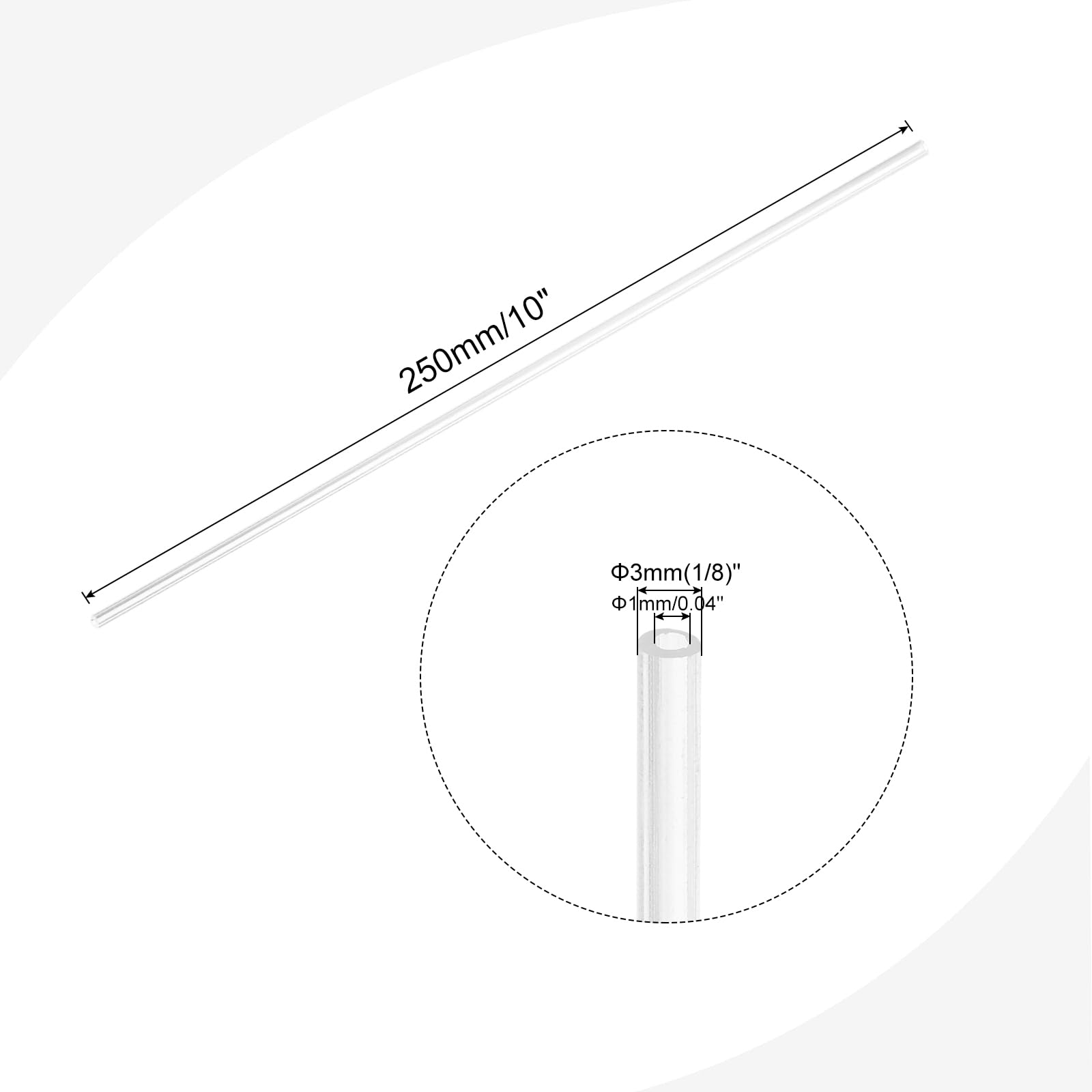 sourcing map Tubo acrilico trasparente rigido rotondo in plastica tubo 1mm ID 3mm (1/8") OD 10" per lampade e lanterne, sistema di raffreddamento ad acqua