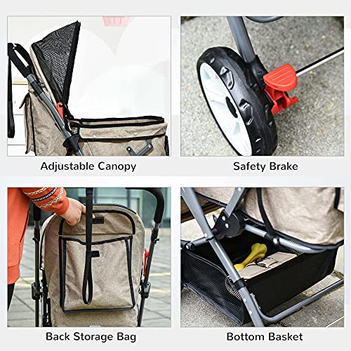 PawHut Travel Pet Stroller for Dogs, Cats, One-Click Fold Jogger Pushchair with Swivel Wheels, Brakes, Basket Storage… - Image 8