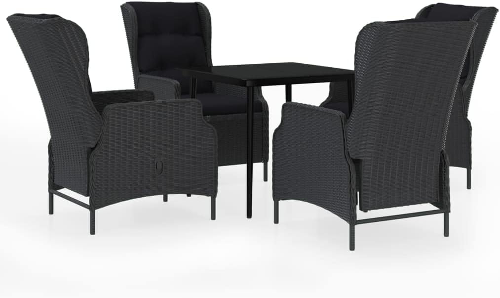 vidaXL 3 Piece Dark Gray Patio Dining Set with Adjustable Reclining Chairs, Black Powder-Coated Steel Frame and Glass Top Table - Outdoors, Garden, Weather, Maintenance-Free PE Rattan Seating