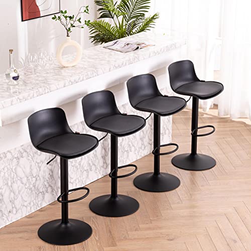 Youtaste Black Bar Stools Set Of 2 Counter Height Bar Stool Upholstered Adjustable Swivel Metal High Back Bar Chairs Pu Soft Cushion For Home And Kitchen #TOP1