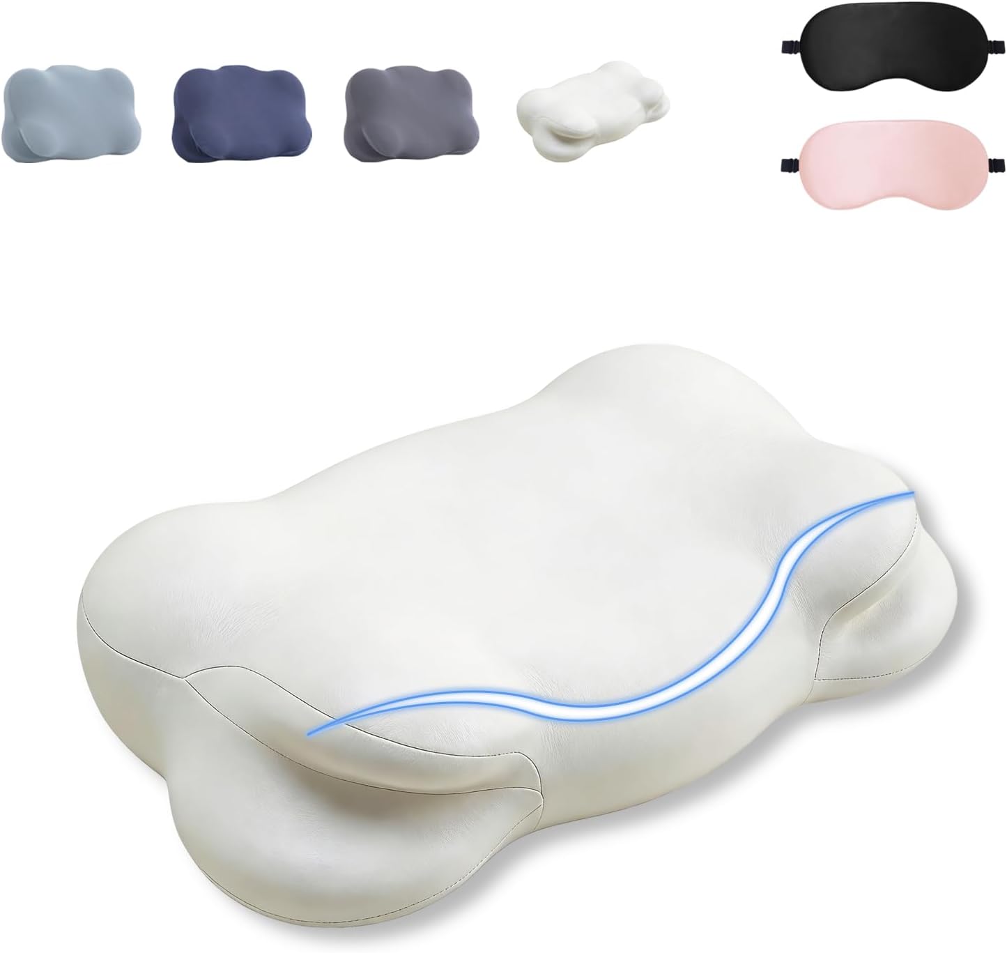 Mellow Cloud Ergonomic Memory Foam Pillow, Dual-Height Contour Cervical Pillow with Cooling Breathable Cover, Orthopedic Neck Support Pillow for Side Back Stomach Sleepers,Includes Two Eye Masks.