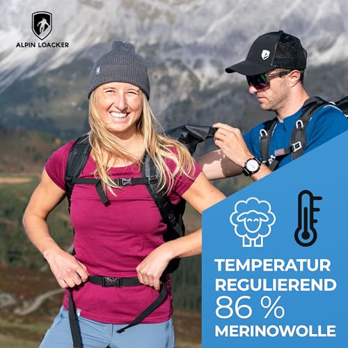 ALPIN LOACKER Merino Shirt Damen Kurzarm und Poloshirt I atmungsaktives Funktionsshirt schnelltrocknend für Sport und Wandern I Merinowolle Tshirt und Thermooberteil, Berry L