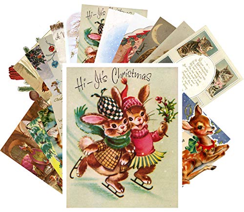 Cartes de Noël vintage animaux retro pour décorer votre sapin et envoyer vos vœux