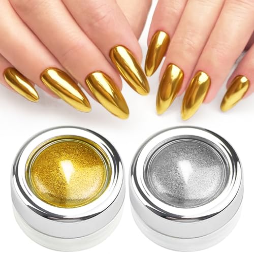 Silver Gold Chrome Nail Powder Set Holographic Metallic Mirror Effect Gold Chrome Powder for Nails Gel Polish Design Silver Nail Glitter Pigment Dust with Tools