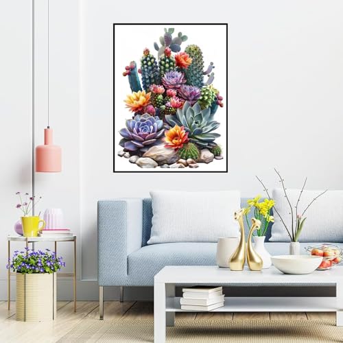 Broderie diamant 5D cactus grand format 70x90cm pour décoration