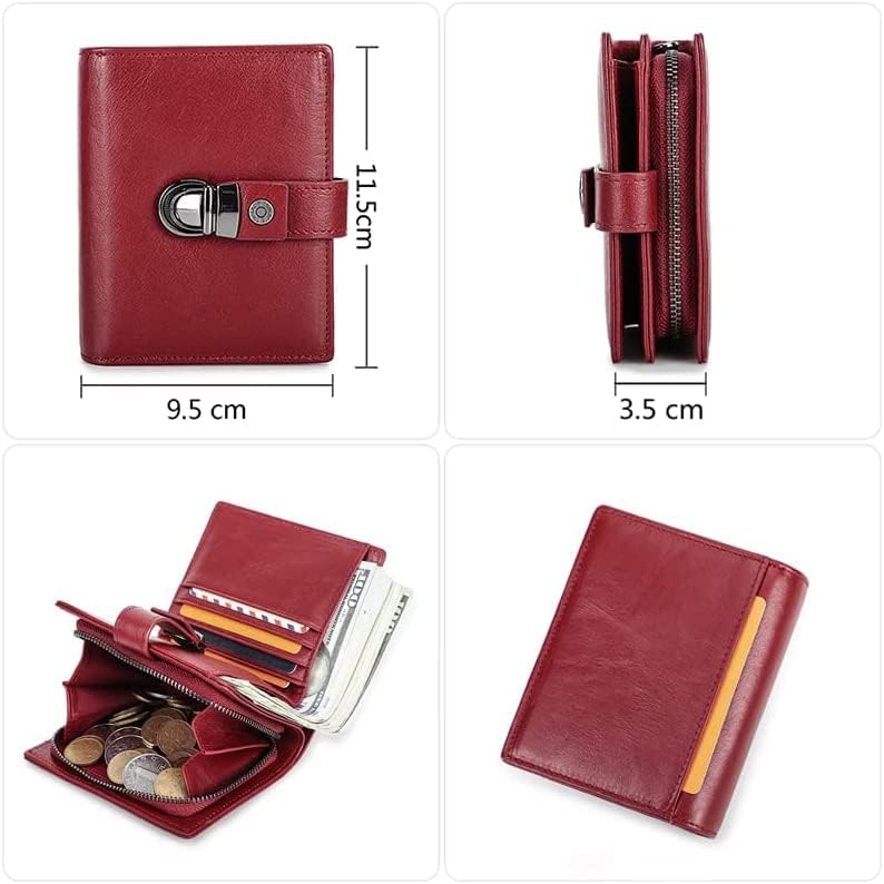 LIOONS Minimalist Wallet Leather Women's Wallet with RFID Short Purse Clutch Women's Girls Lock Buckle Bi-fold Zipper Coin Pocket Multi Card Holder Card Holder