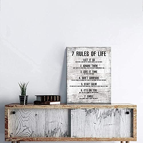 Inspirational Wall Art For Bedroom Office Decor - 7 Rules Of Life Canvas Print 12"X 16" Motivational Quotes Abstract Black And White Wall Art Positive Posters Farmhouse Wall Art For Home Gym Men Women #TOP3