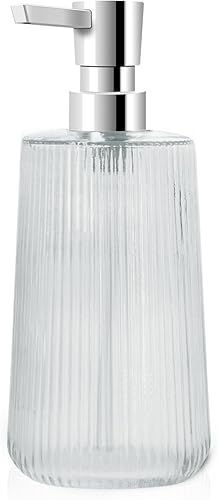 Dispensador de jabón de vidrio para baño, dispensador de jabón para platos de 8.5 onzas con bomba para cocina, dispensador de jabón de manos moderno