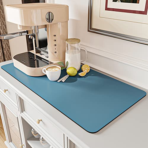 AMOAMI-Coffee Mat Hide Stain Rubber Backed Absorbent Dish Drying Mat for Kitchen Counter-Coffee Bar Accessories Fit Under Maker Machine Pot Espresso Machine Dish Rack Blue BLUE 17"x31.5"