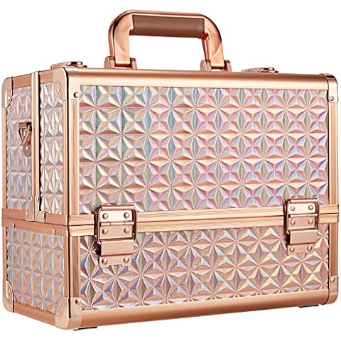 Cosmetic Case Large Make Up Case Vanity Case Empty Beauty Case Aluminium Nail Case with Carry Strap Lockable Hairdressing Case Multi Case Tool Case, Rose-Gold, L Cover