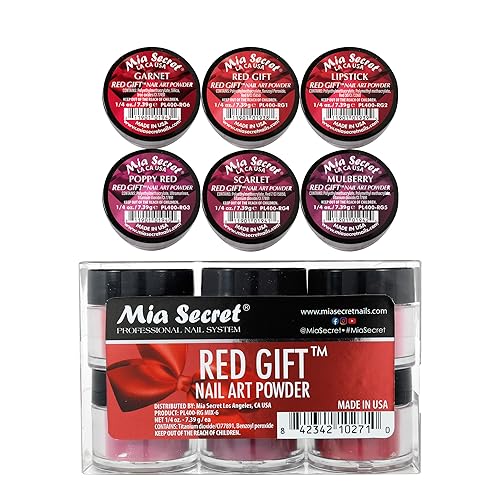Mia Secret Red Gift Nail Art Powder - 6 Piece Collection - 1/4 Ounce Each