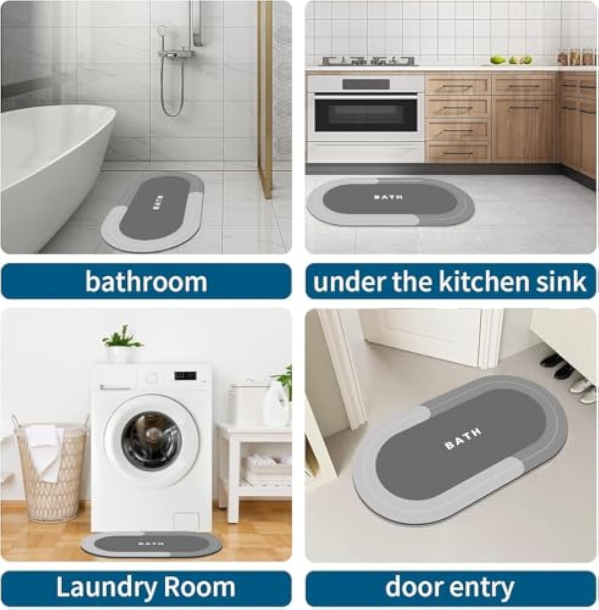 Oval Anti-Skid Water Soaking Bathroom Mat, Quick Dry