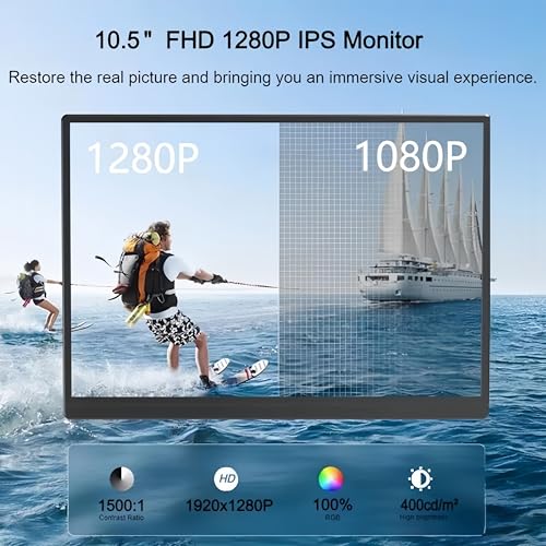 Image of 10.5 inch Portable Monitor 1920x1280 IPS Screen, 420 nits Brightness USB C Portable Gaming Monitor for Laptop PC Phone Mac Steam Deck, with Smart Cover & Speakers, Travel Second Screen for Work