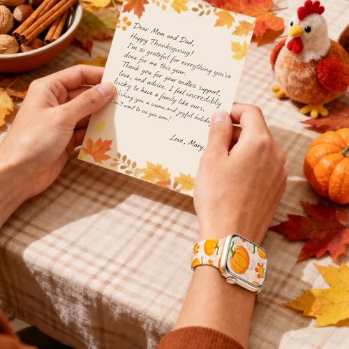 Image of wipalor Fall Thanksgiving Band for Apple Watch Bands for Women 42mm 41mm 40mm 38mm, Cute Holidays Fall iWatch Bands for Women iPhone Watch Bands Series 11 10 9 SE 8 7 6 5 4 3-Thanksgiving /Pumpkin